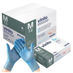 GUANTES VINILO AZUL M  100UDS 